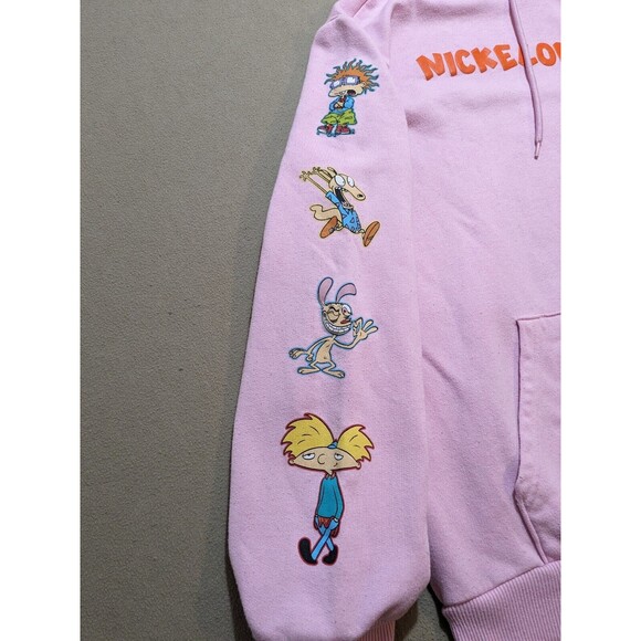 Nickelodeon 90's Cartoon Hoodie Sweatshirt Women's Medium Pink Kangaroo Pocket - Picture 4 of 13
